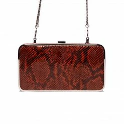 L'INTERVALLE Thais Red Snake Leather Clutch